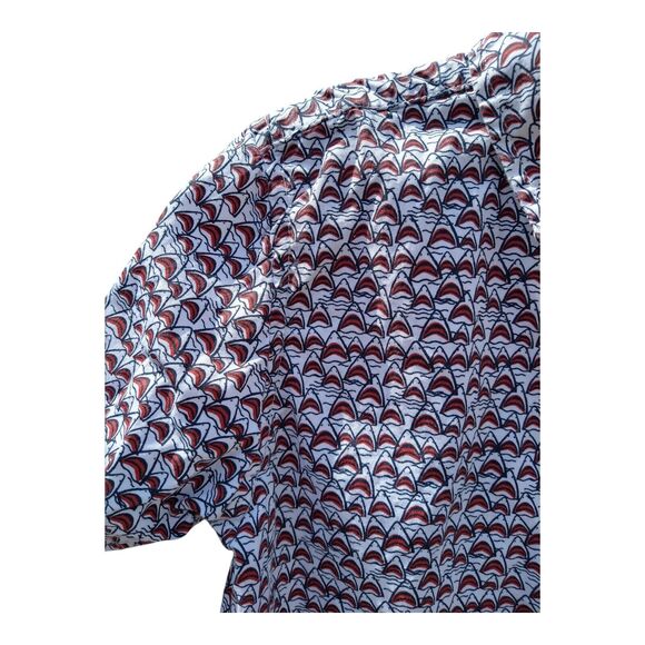 Boys Free Planet Shark Print Button Down Shirt Sz 6 White Palm Tree Short Sleeve - Picture 7 of 11